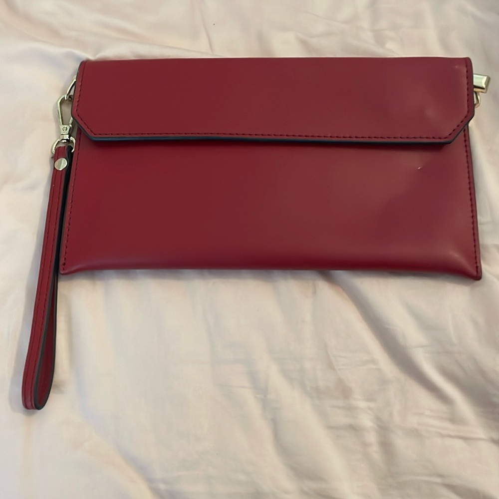 Red leather clutch